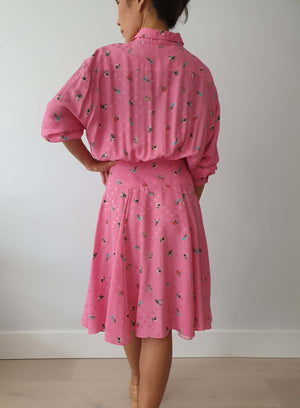 Pink Flower Shirt Dress