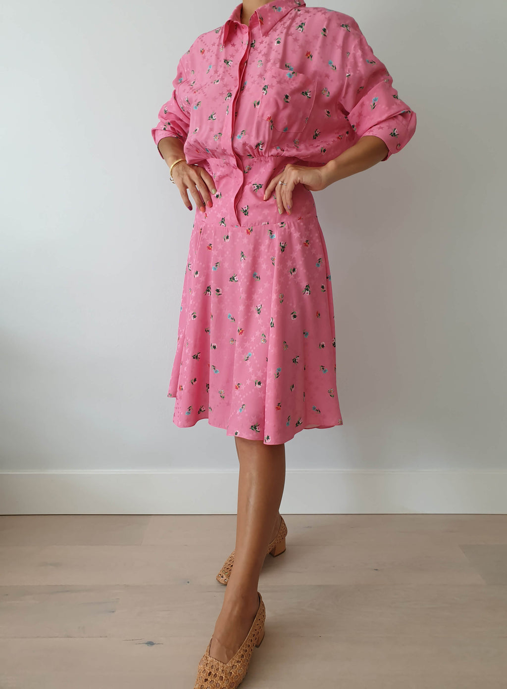 Pink Flower Shirt Dress