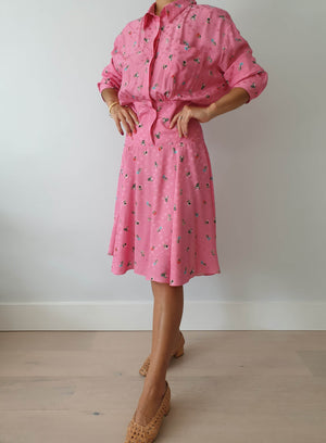 Pink Flower Shirt Dress