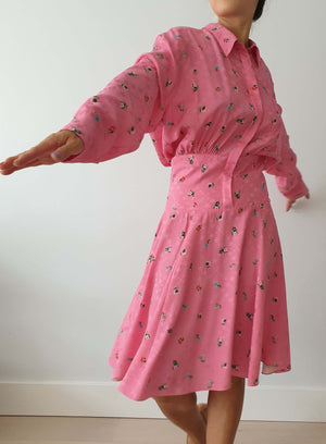 Pink Flower Shirt Dress