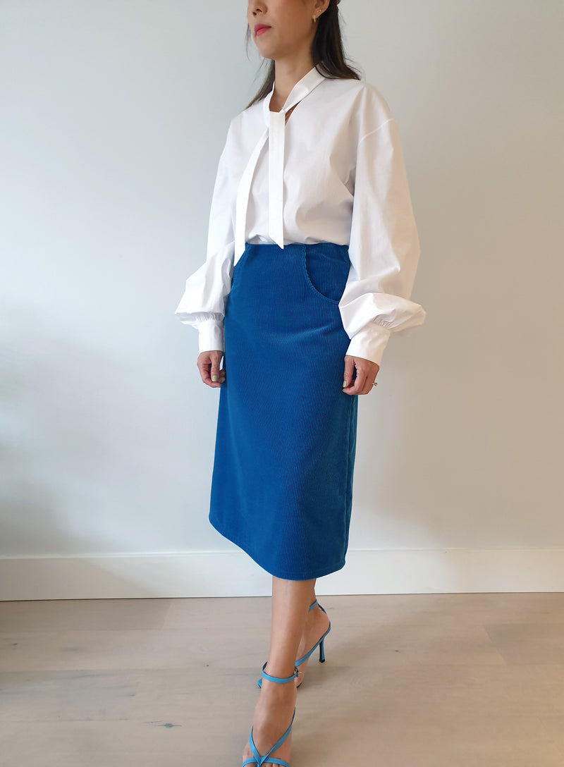 Blue Sapphire Corduroy Long Skirt