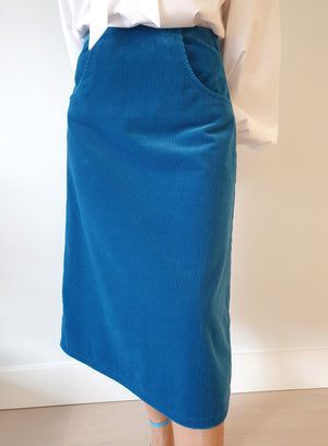 Blue Sapphire Corduroy Long Skirt