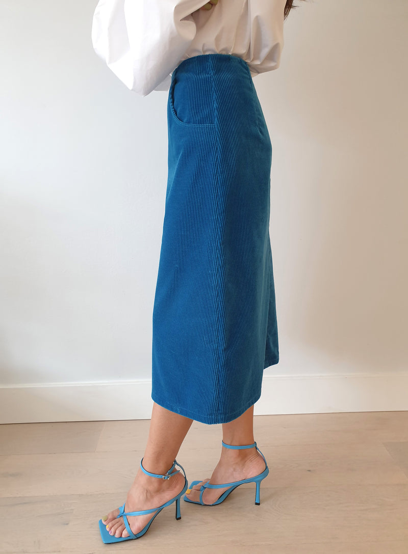 Blue Sapphire Corduroy Long Skirt